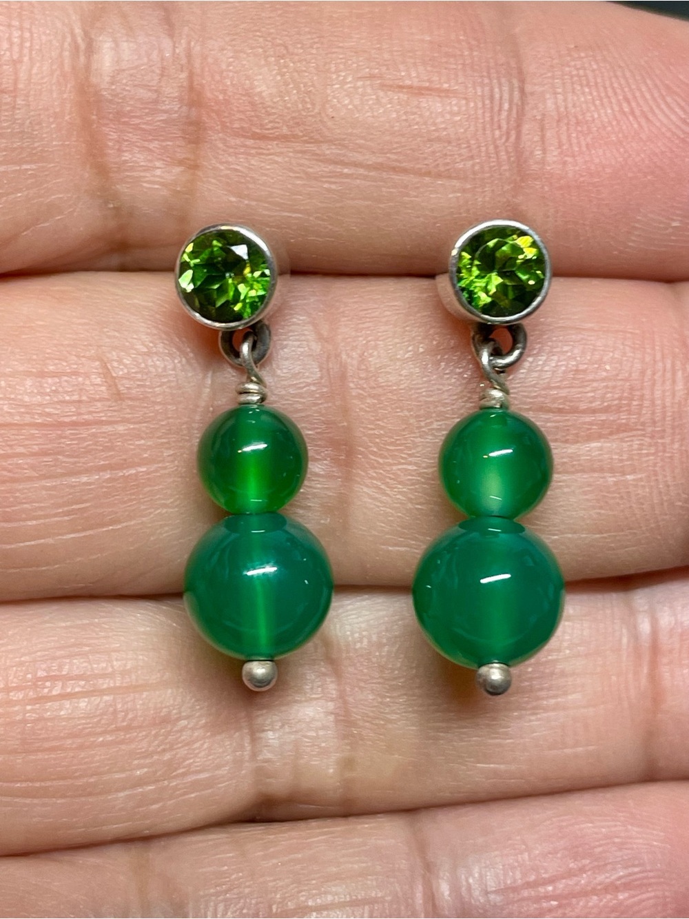925 Green Bead Drop Earrings with Peridot-Studs